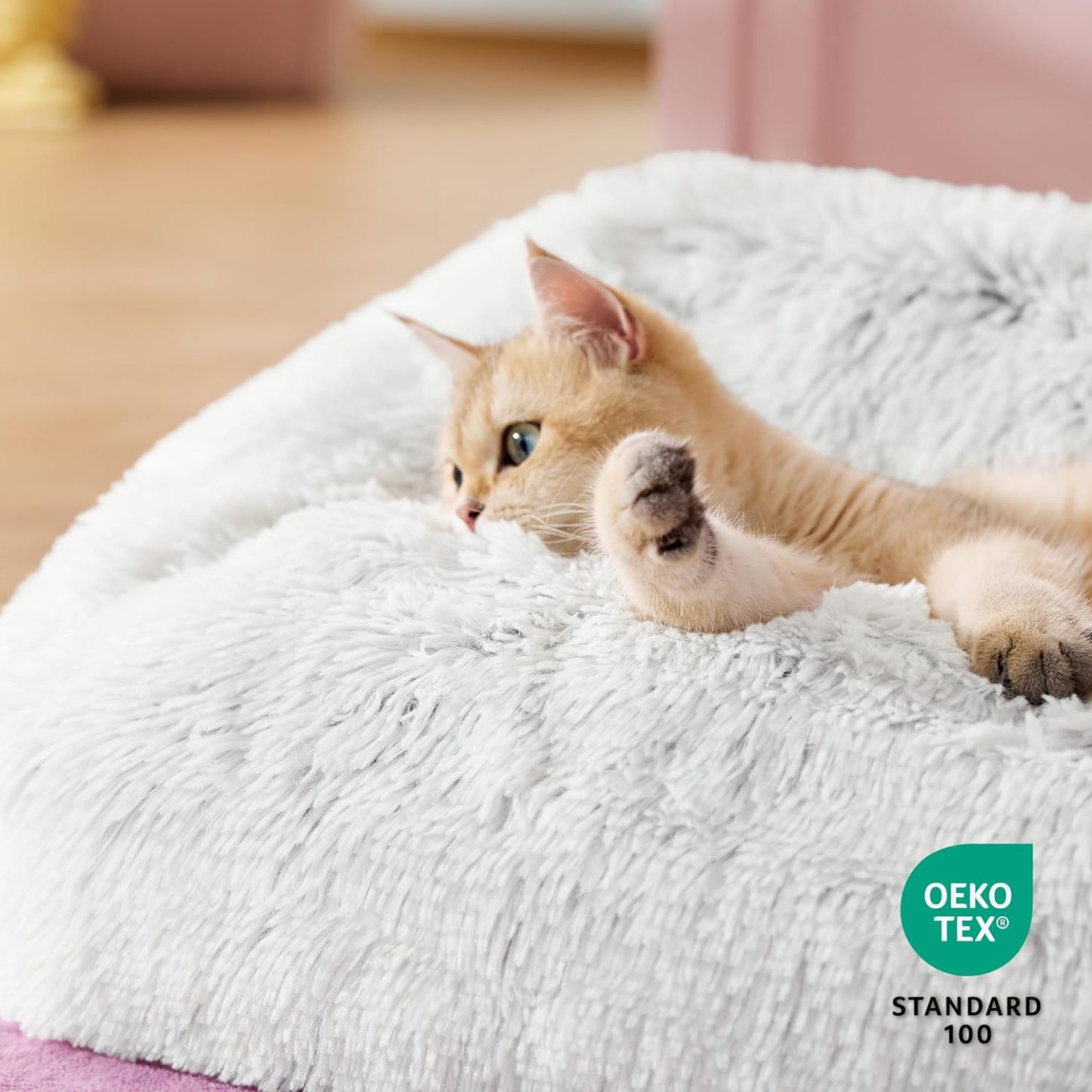 Cute Cat Couch Bed - Furry Indoor Cat Sofa Large, Washable Calming Small Dog Beds for Puppy with Fashion Design, 26x21x9inches, Gery