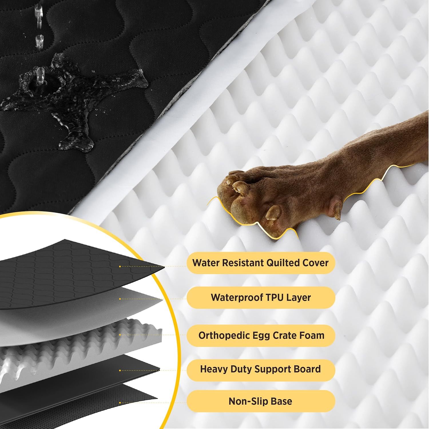 Dog Car Seat Cover for Back Seat with Hard Bottom, Pet Back Seat Extender with Supportive Egg Crate Foam, Waterproof Non-Slip Dog Hammock