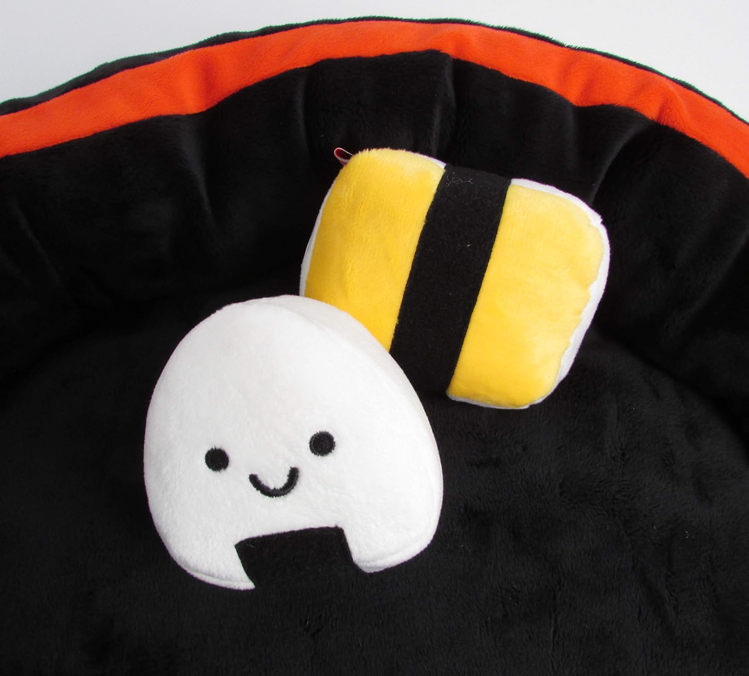 Soft Plush Small Cute and Cozy Sushi Dog Cat Bed with Two Sushi Crinkle Toys, Washer and Dryer Friendly, (Black)