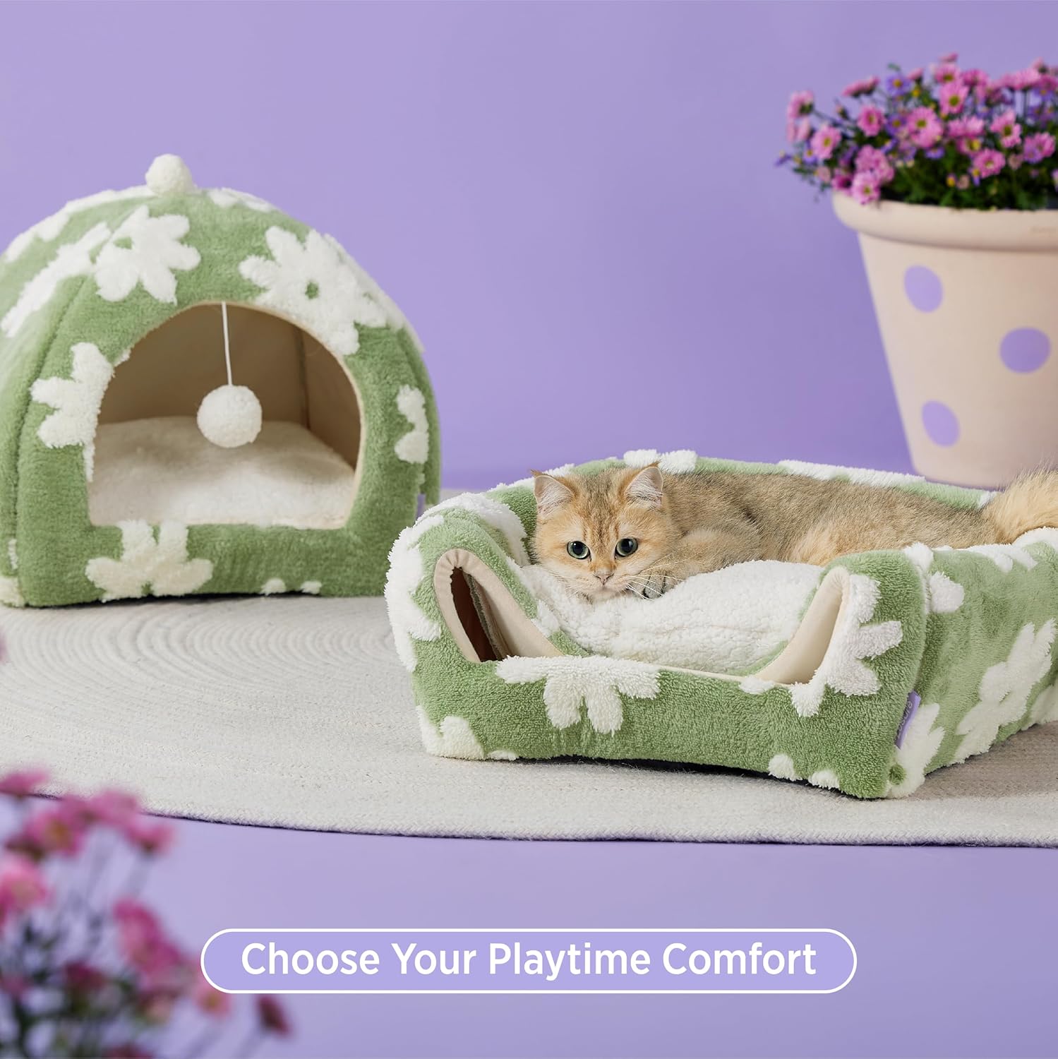 Cute Cat Beds for Indoor Cats - 2 in 1 Cat Cave Bed for Large Cats, Cat House with Removable Washable Cushioned Pillow