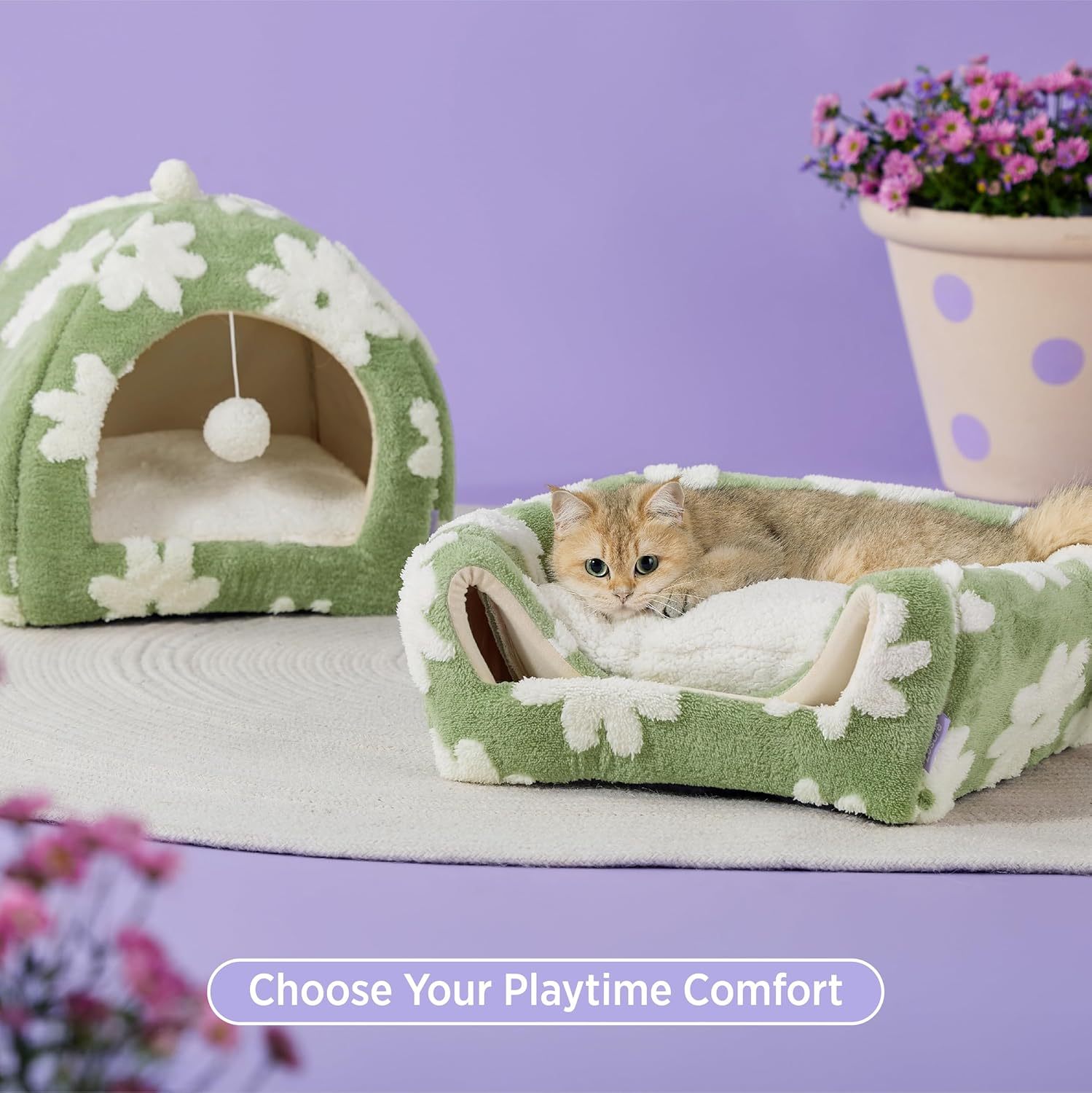Cute Cat Beds for Indoor Cats - 2 in 1 Cat Cave Bed for Large Cats, Cat House with Removable Washable Cushioned Pillow