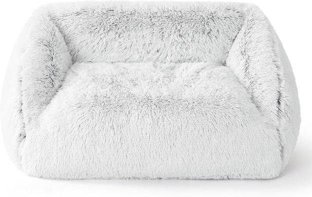 Cute Cat Couch Bed - Furry Indoor Cat Sofa Large, Washable Calming Small Dog Beds for Puppy with Fashion Design, 26x21x9inches, Gery