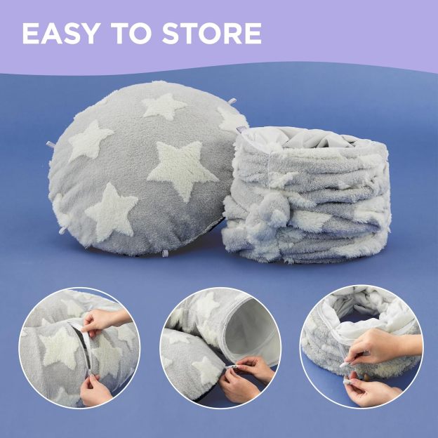 Cat Tunnel Bed for Indoor Cats - Cute Cat Donut Tunnel with Washable Circle Cushion, Round Pet Play Tunnel Toy for Kitten/Puppy/Rabbit, Grey