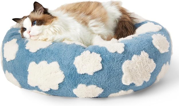 Cat Beds for Indoor Cats - Round Cat Bed Donut Small Dog Bed Calming Pet Beds, Cute Modern Beds