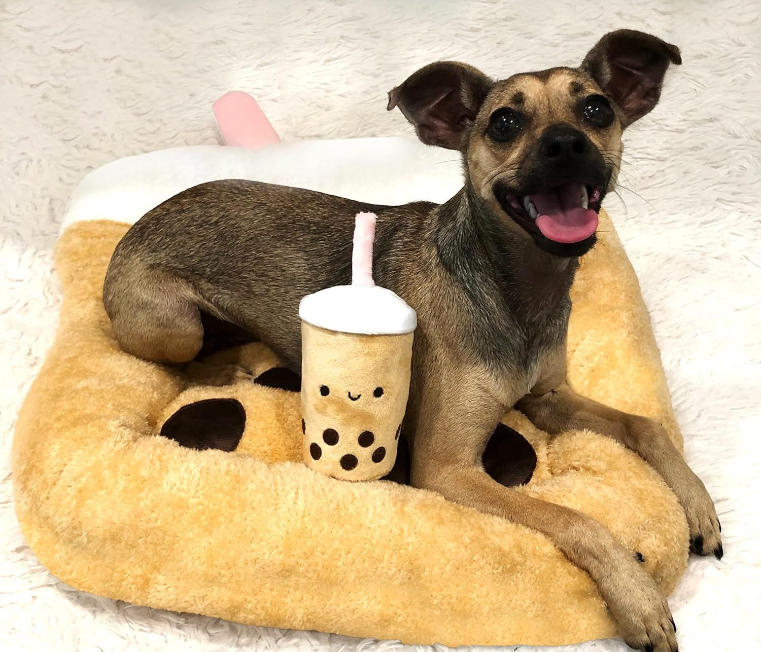 Soft Plush Small Cute and Cozy Food Dog Cat Bed, Washer and Dryer Friendly (Boba)