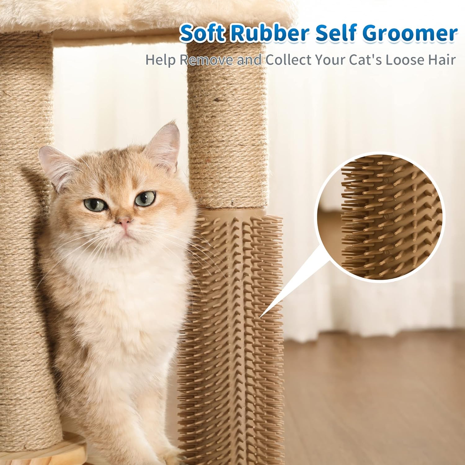 Cat Scratching Post, Cat Self Groomer for Indoor Cats, Cloud Soft Perch for Rest, 17.5" Tall Natural Sisal Scratcher Cat Grooming Interactive Ball Track Toys for Small Cats Kittens