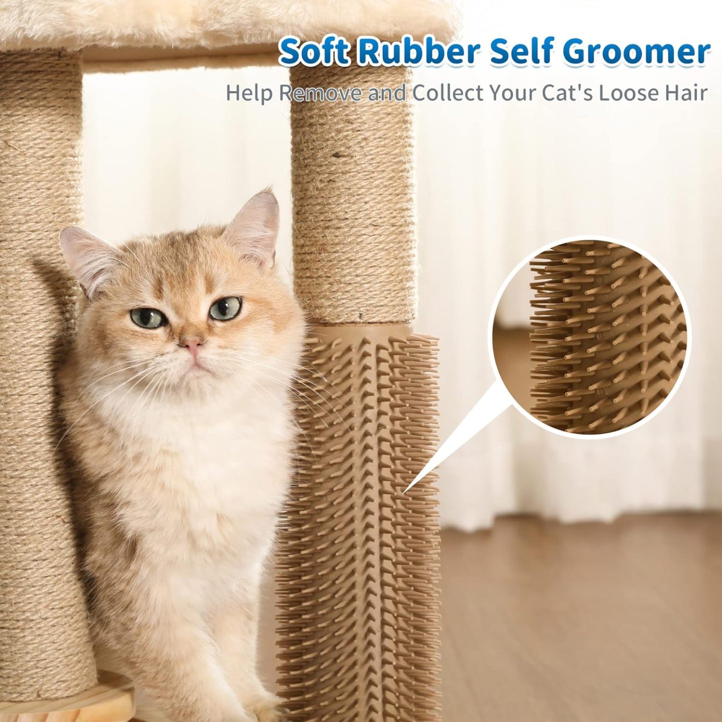 Cat Scratching Post, Cat Self Groomer for Indoor Cats, Cloud Soft Perch for Rest, 17.5" Tall Natural Sisal Scratcher Cat Grooming Interactive Ball Track Toys for Small Cats Kittens