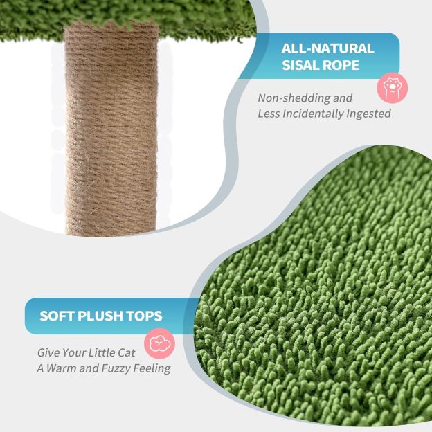 Cactus Cat Tree, Green Cat Tower with Plush Perch for Small Indoor Kittens, Cat Scratcher with 2 Levels Platform for Kitty