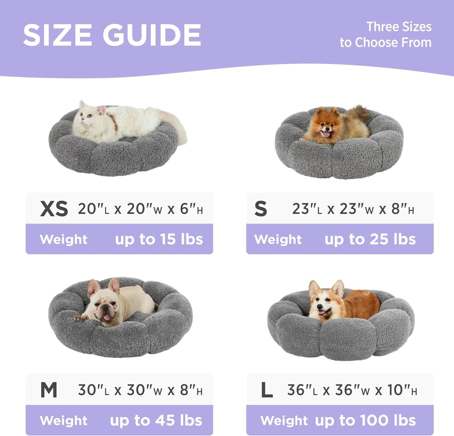 Calming Cat Beds for Indoor Cats - Cute Flower Pet Beds in Teddy Sherpa Plush, Donut Round Fluffy Puppy Bed, Non-Slip Extra Small Dog Bed Fits up to 15 lbs, Machine Washable, Grey 20"