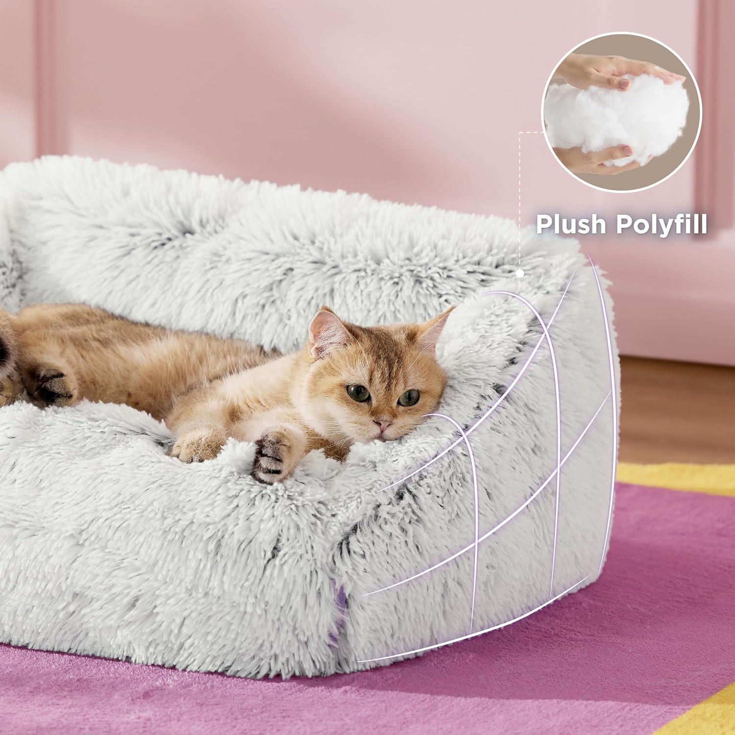 Cute Cat Couch Bed - Furry Indoor Cat Sofa Large, Washable Calming Small Dog Beds for Puppy with Fashion Design, 26x21x9inches, Gery