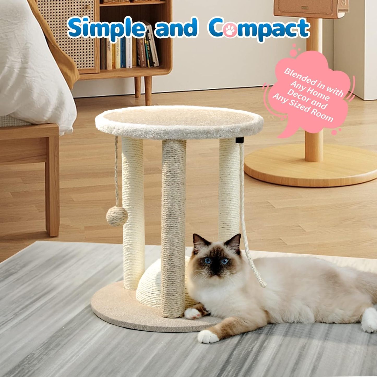 Cat Scratching Post,3 Cat Scratcher Posts with Soft Carpet Covered Perch,4 in 1 Kitten Toy,17" Small Cute Cat Tree Cat Tower