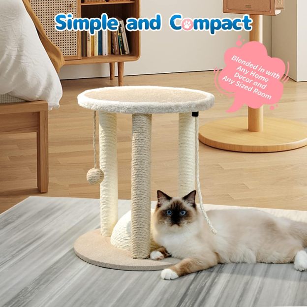 Cat Scratching Post,3 Cat Scratcher Posts with Soft Carpet Covered Perch,4 in 1 Kitten Toy,17" Small Cute Cat Tree Cat Tower