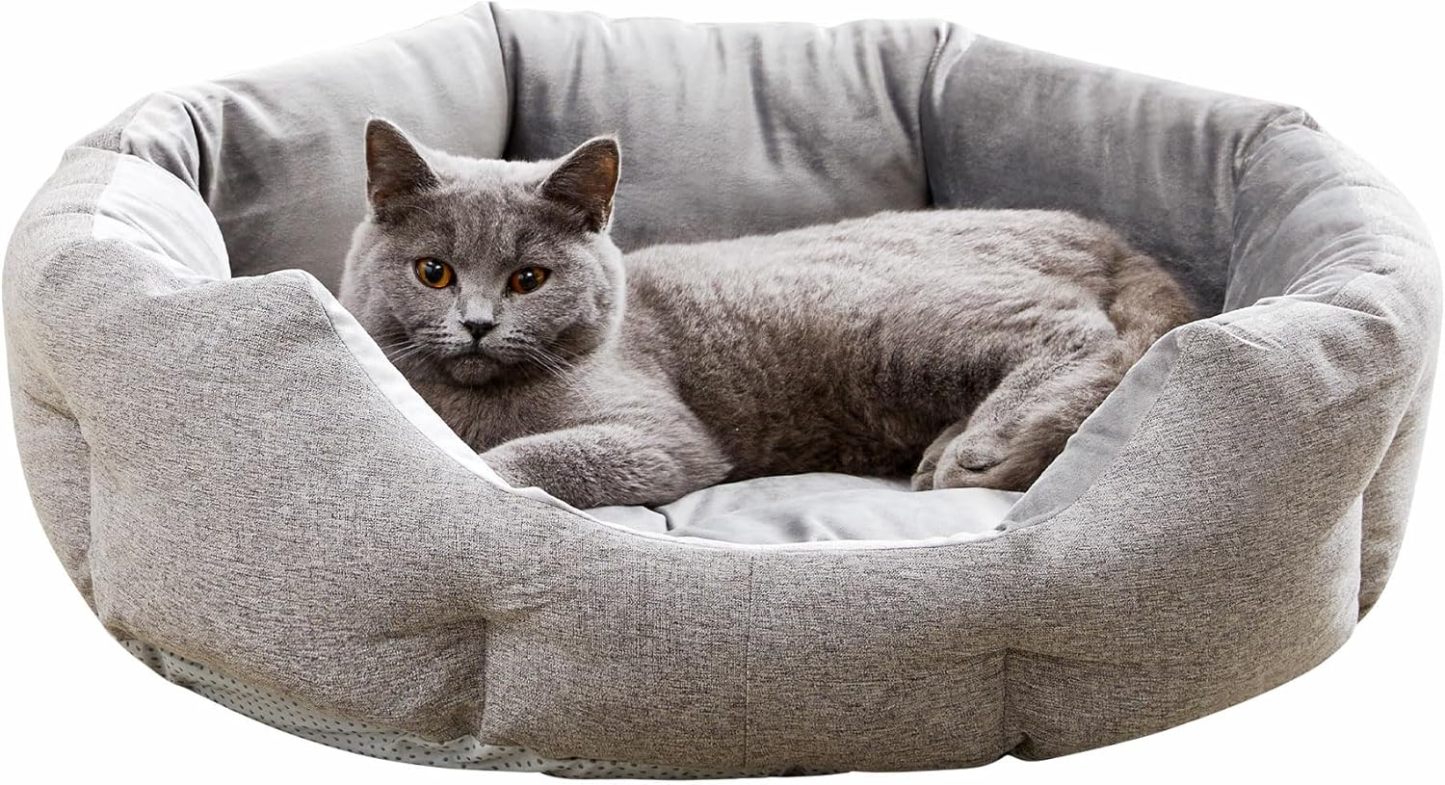 Cat Beds for Indoor Cats - Dog Beds for Small Dogs, Round Pet Bed for Puppy and Kitten, Washable Dog Bed with Anti-Slip Bottom, 22.44"L x 20.47"W x 6.3"Th