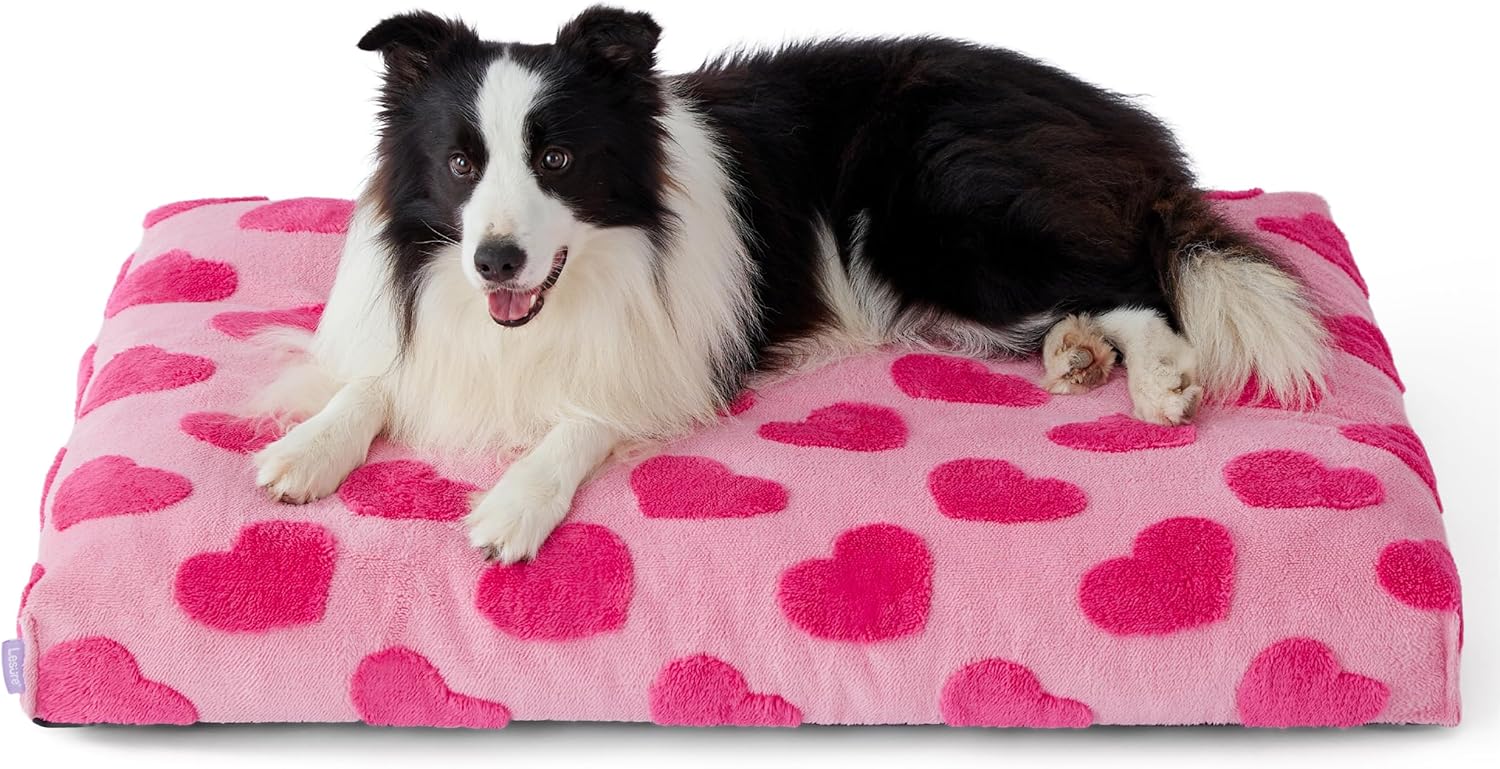 Large Dog Beds-Thick Shredded Chopped Foam Pet Bed, Dog Bed Indoor with Removable Cover, Cute Modern Fuzzy Plush & Anti Slip Bottom(36'x27', Pink)