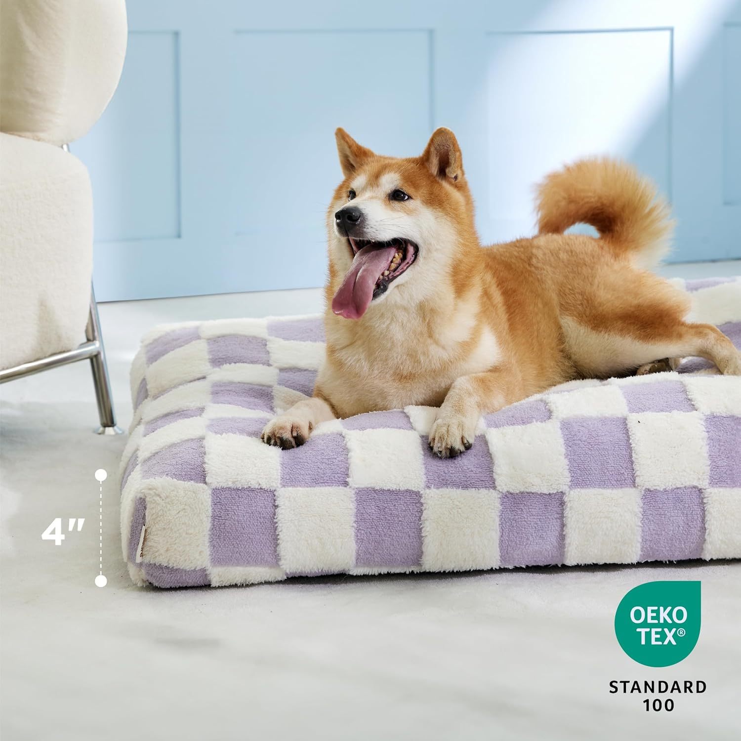  XLarge Dog Bed-Thick Shredded Chopped Foam Pet Bed, Dog Bed Indoor with Removable Cover, Cute Modern Fuzzy Plush & Anti Slip Bottom(41'x28', Purple)