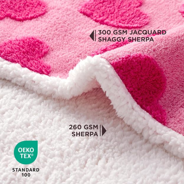 Waterproof Puppy Blanket for Small Dogs - Washable Double Sided Dog Blankets with Warm Jacquard Shag and Soft Sherpa Fleece, Pet Cat Blanket for Couch Protection, Love Pattern Design, Pink