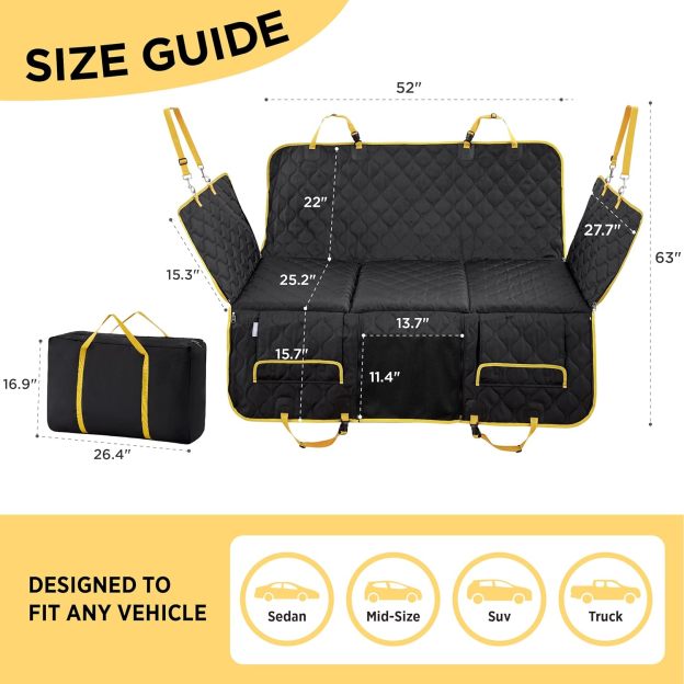 Dog Car Seat Cover for Back Seat with Hard Bottom, Pet Back Seat Extender with Supportive Egg Crate Foam, Waterproof Non-Slip Dog Hammock