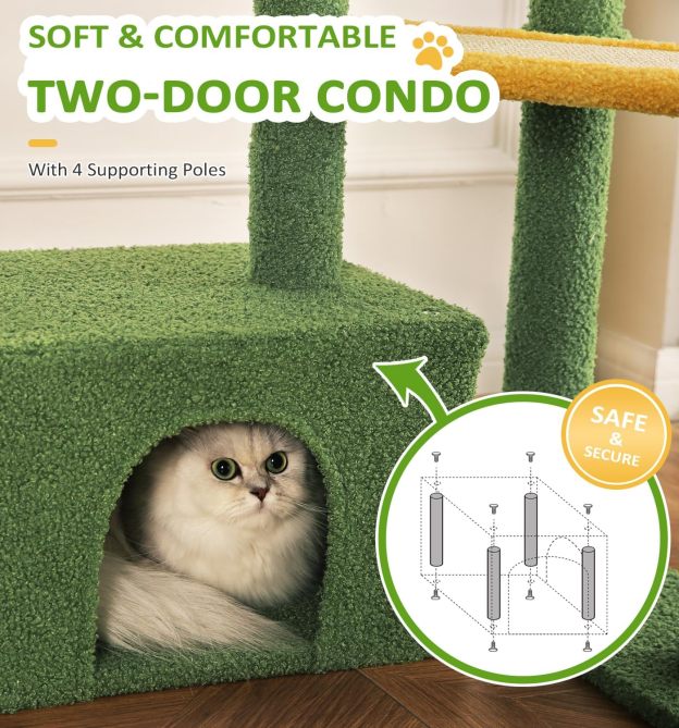 Small Cat Tower for Indoors Cats, Cute Wood Kitty Condo with Scratching Post and Pad, 29" Multi-Level Modern Activity Climbing Furniture
