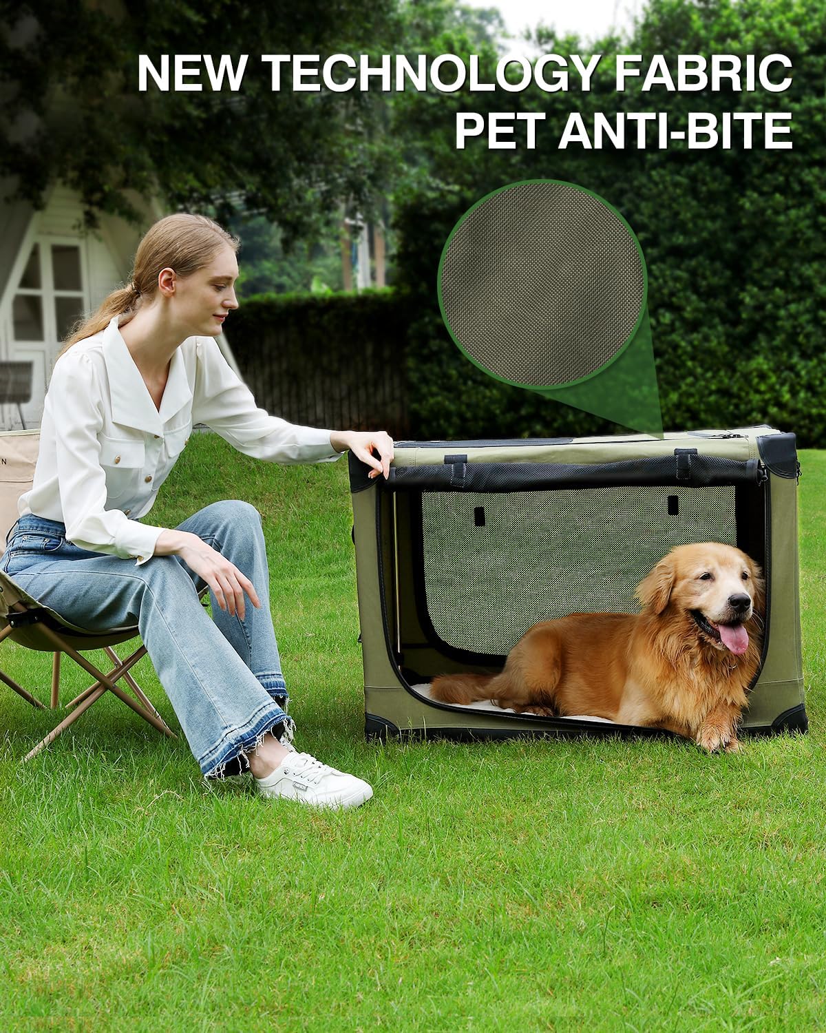 36 Inch Collapsible Travel Dog Crate for Medium Large Dogs, Portable Dog Crate 4-Door Foldable Soft Kennel