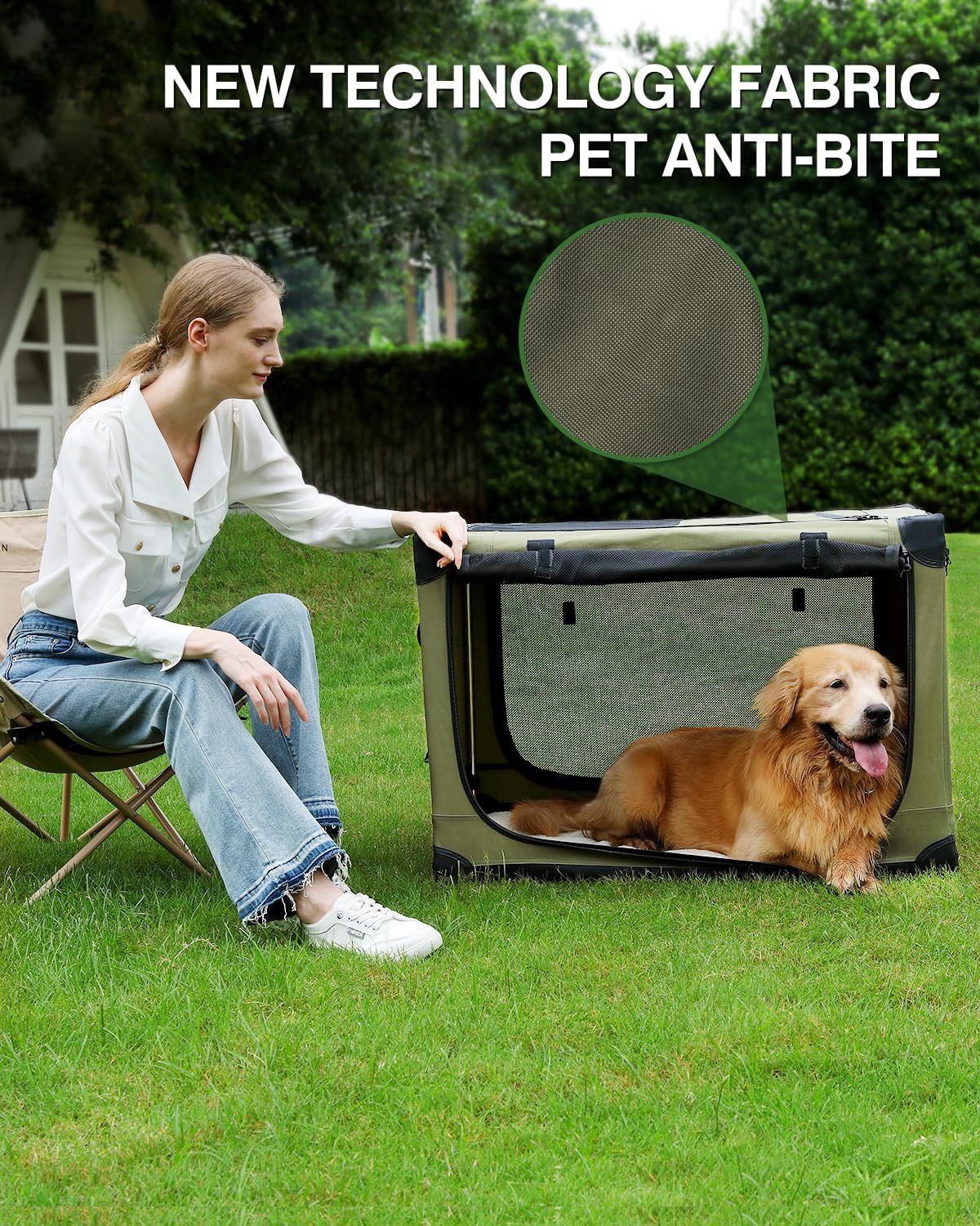 36 Inch Collapsible Travel Dog Crate for Medium Large Dogs, Portable Dog Crate 4-Door Foldable Soft Kennel