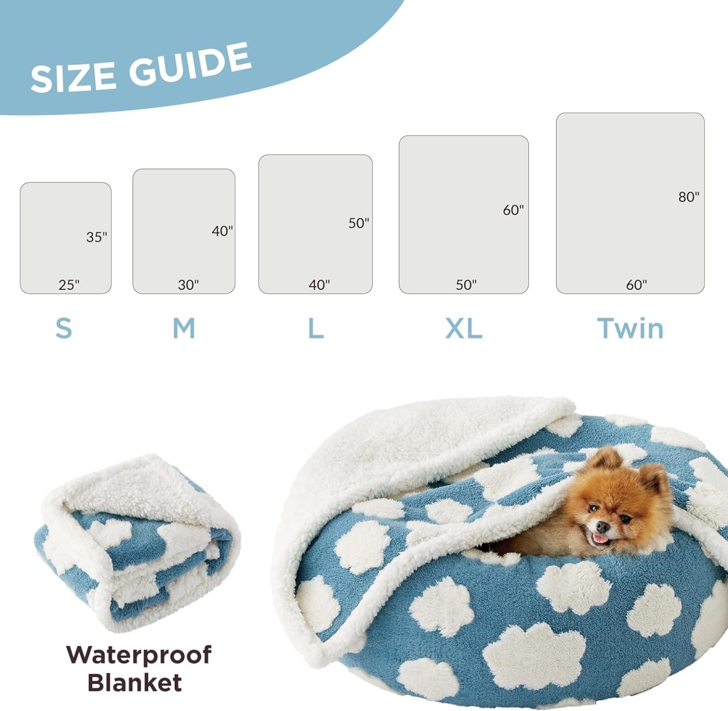 Waterproof Dog Blanket for Medium Dogs - Washable Double Sided Dog Blankets with Warm Jacquard Shag and Soft Sherpa Fleece