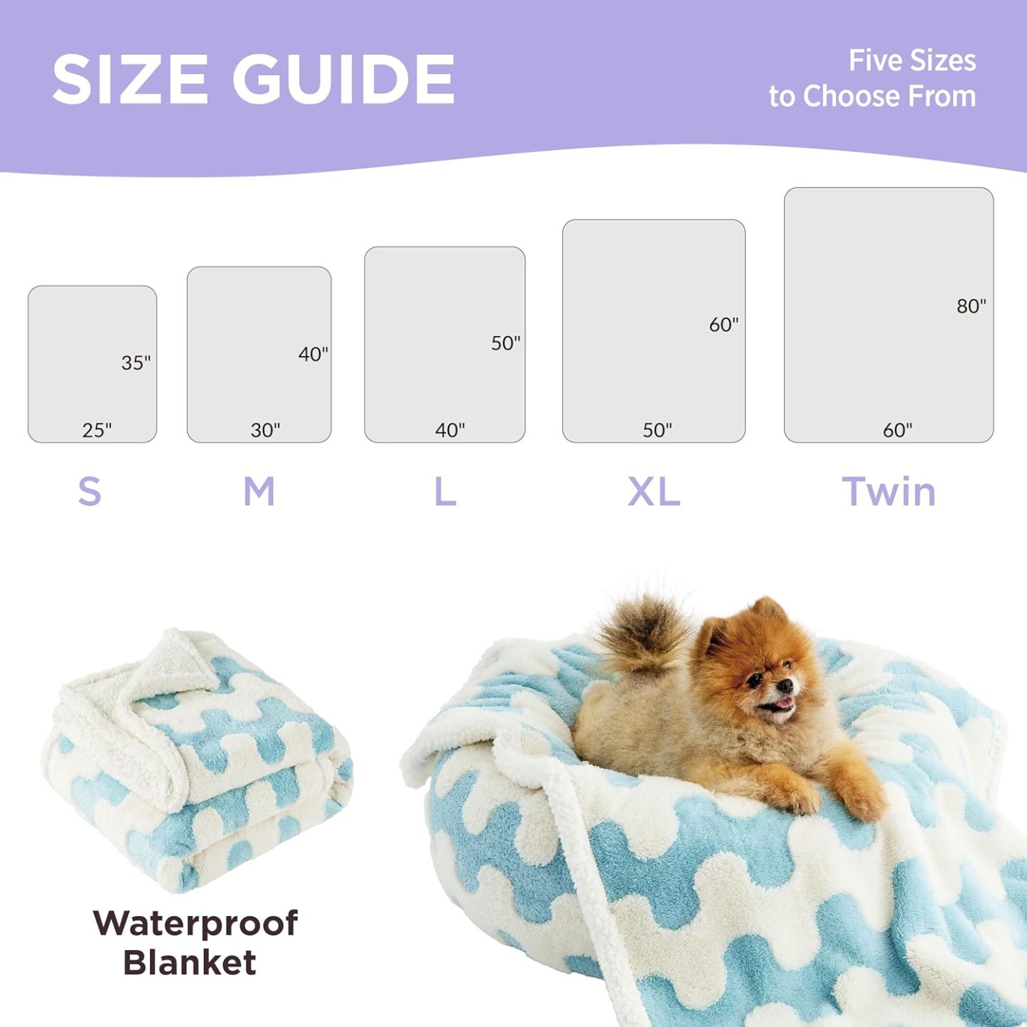 Waterproof Puppy Blanket for Small Dogs - Washable Double Sided Dog Blankets with Warm Jacquard Shag and Soft Sherpa Fleece