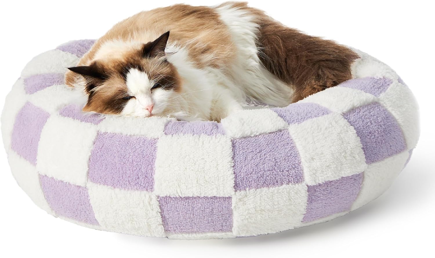Cat Beds for Indoor Cats - Round Cat Bed Donut Small Dog Bed Calming Pet Beds, Cute Modern Beds with Jacquard Shaggy Plush & Anti Slip Bottom, 20 Inch, Purple
