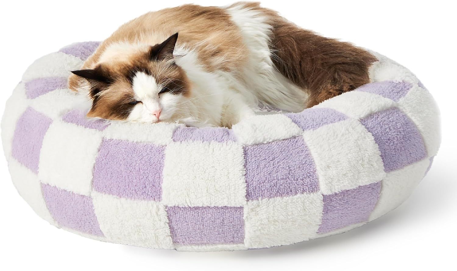 Cat Beds for Indoor Cats - Round Cat Bed Donut Small Dog Bed Calming Pet Beds, Cute Modern Beds with Jacquard Shaggy Plush & Anti Slip Bottom, 20 Inch, Purple