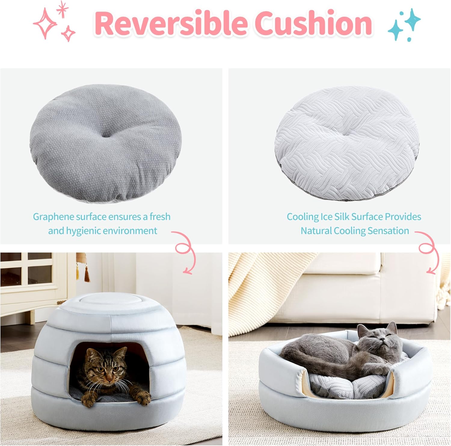 Cat Bed and House, 2-in-1 Foldable Cat Houses for Indoor Cats, Soft Velvet Cat Cave, Removable and Washable Cushion