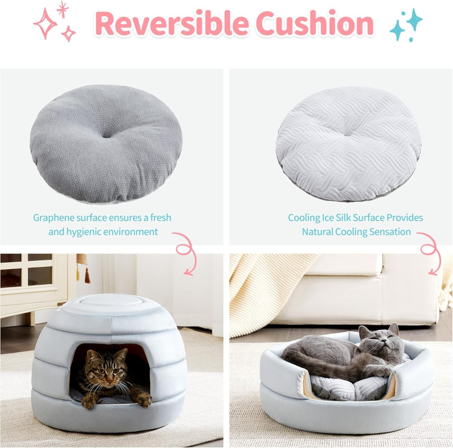 Cat Bed and House, 2-in-1 Foldable Cat Houses for Indoor Cats, Soft Velvet Cat Cave, Removable and Washable Cushion