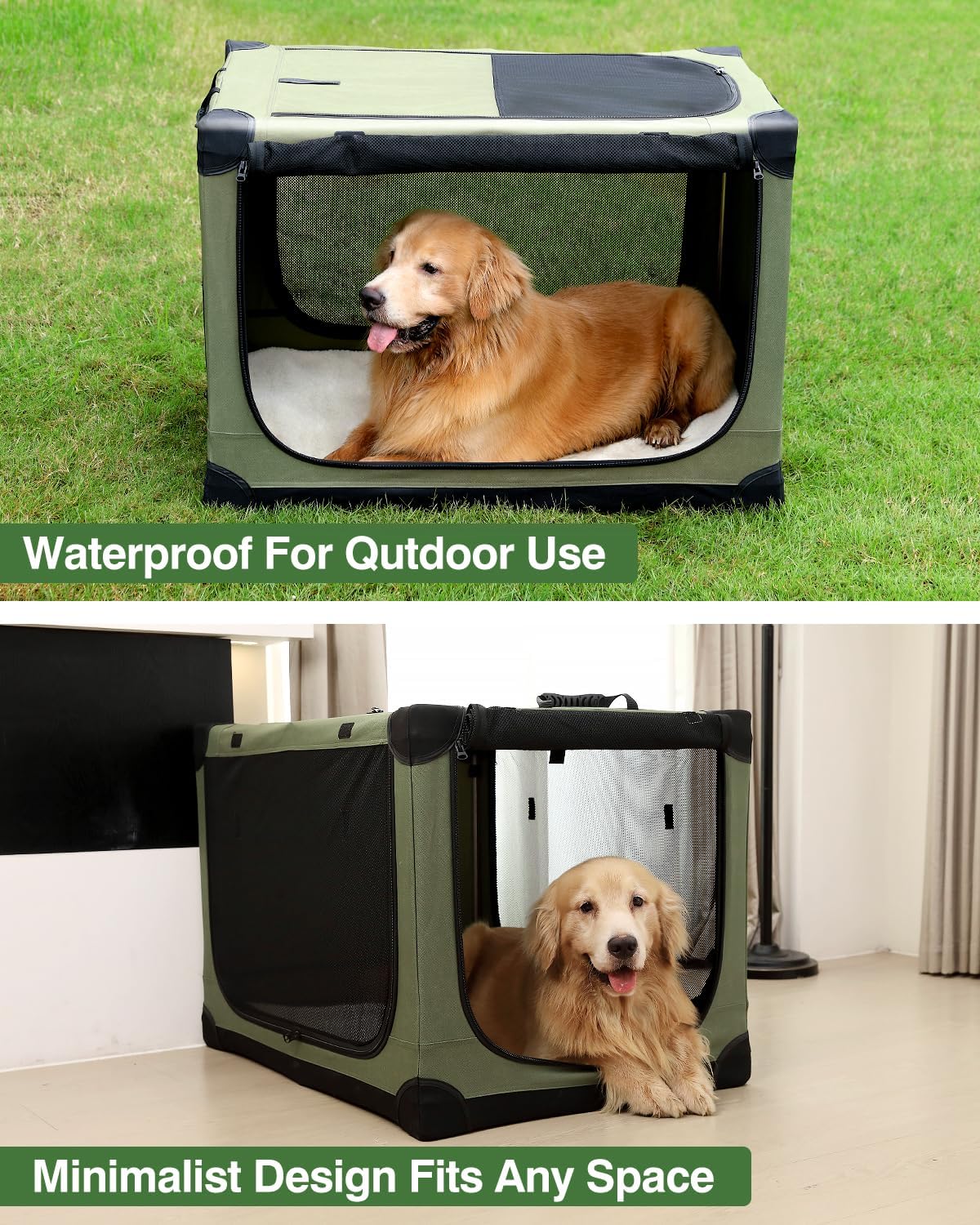 36 Inch Collapsible Travel Dog Crate for Medium Large Dogs, Portable Dog Crate 4-Door Foldable Soft Kennel