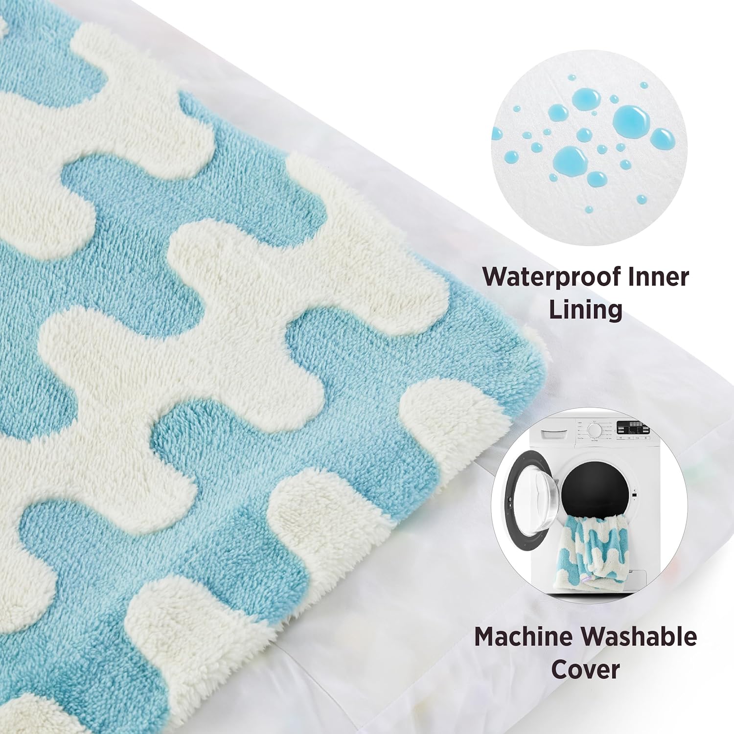 Small Dog Beds-Thick Shredded Chopped Foam Pet Bed, Dog Bed Indoor with Removable Cover, Cute Modern Fuzzy Plush & Anti Slip Bottom(24'x16', Blue Wave)