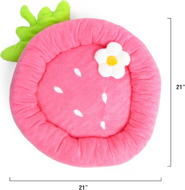 Soft Plush Small Cute and Cozy Food Dog Cat Bed, Washer and Dryer Friendly (Strawberry)