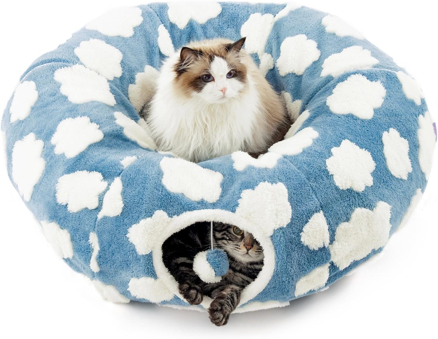 Cat Tunnel Bed for Indoor Cats - Cute Cat Donut Tunnel with Washable Circle Cushion, Round Pet Play Tunnel, 33.5"L x 33.5"W x 10"Th
