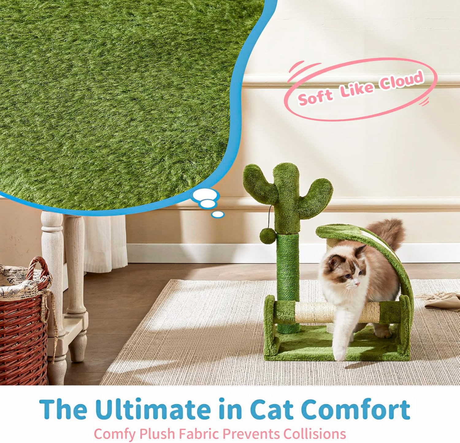 Cat Scratching Post, Cactus Scratcher Tree for Indoor Small Cats, Adult Kitten Scratch Pad with Natural Sisal Ropes