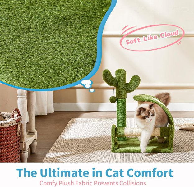 Cat Scratching Post, Cactus Scratcher Tree for Indoor Small Cats, Adult Kitten Scratch Pad with Natural Sisal Ropes