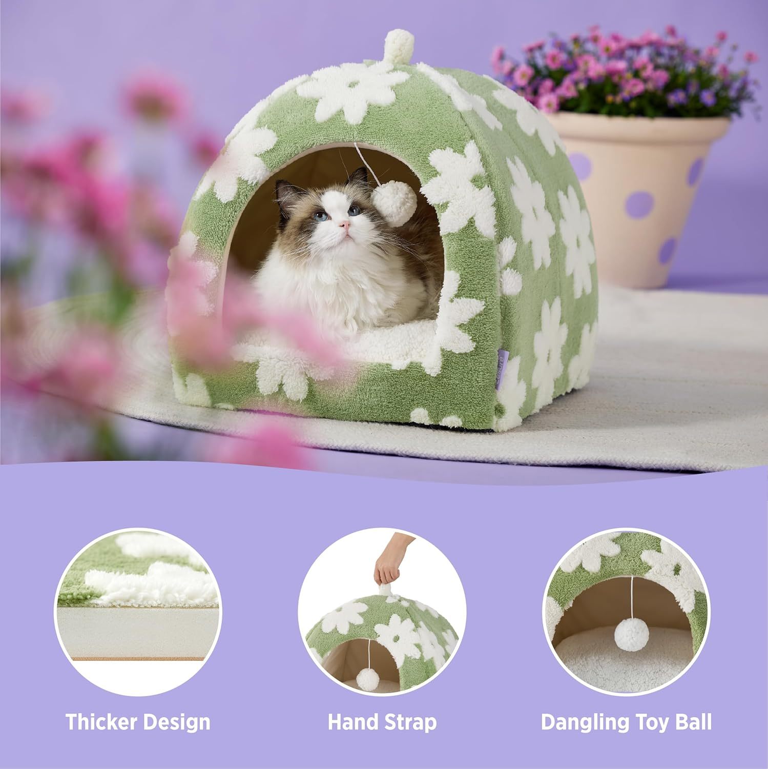 Cute Cat Beds for Indoor Cats - 2 in 1 Cat Cave Bed for Large Cats, Cat House with Removable Washable Cushioned Pillow