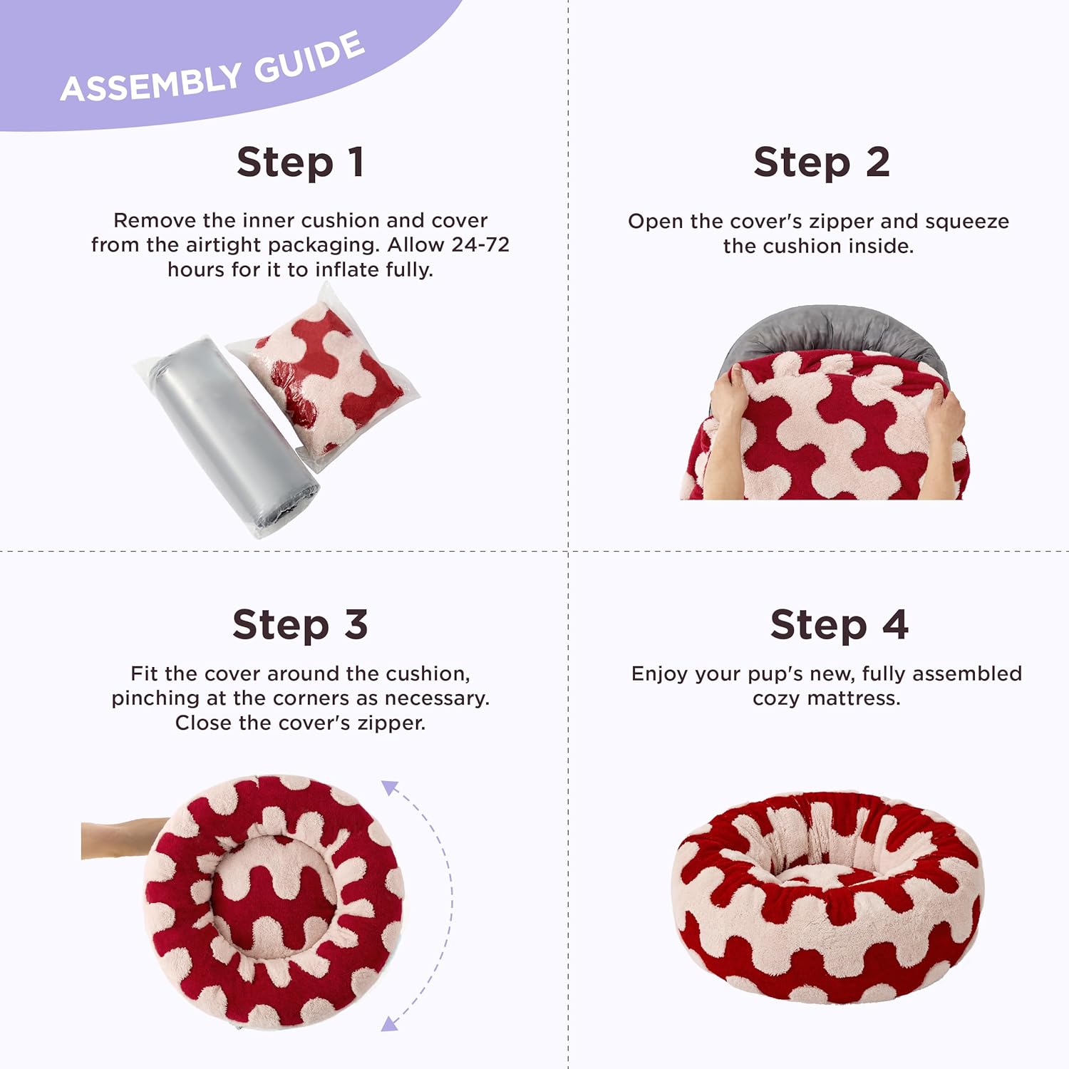 Donut Small Dog Bed - Round Cat Beds for Indoor Cats Anti-Anxiety Calming Pet Beds, Washable Cute Modern Beds with Teddy Sherpa Plush & Anti Slip Bottom Red