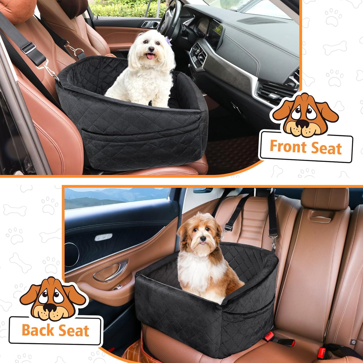 Dog Car Seat for Small Medium Dogs,Detachable Washable Dog Booster Seat Under 30lbs, Pet Car Seat Travel Bed with Storage Pockets and Dog Safety Belt