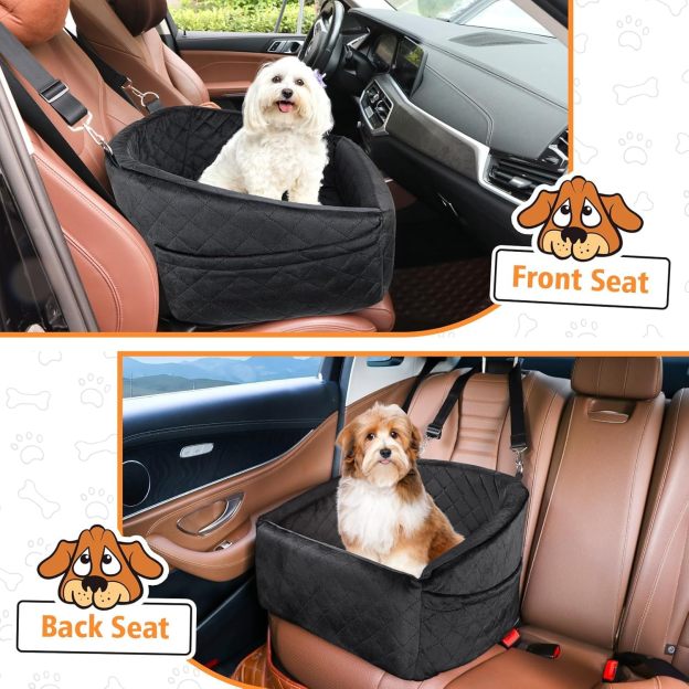 Dog Car Seat for Small Medium Dogs,Detachable Washable Dog Booster Seat Under 30lbs, Pet Car Seat Travel Bed with Storage Pockets and Dog Safety Belt