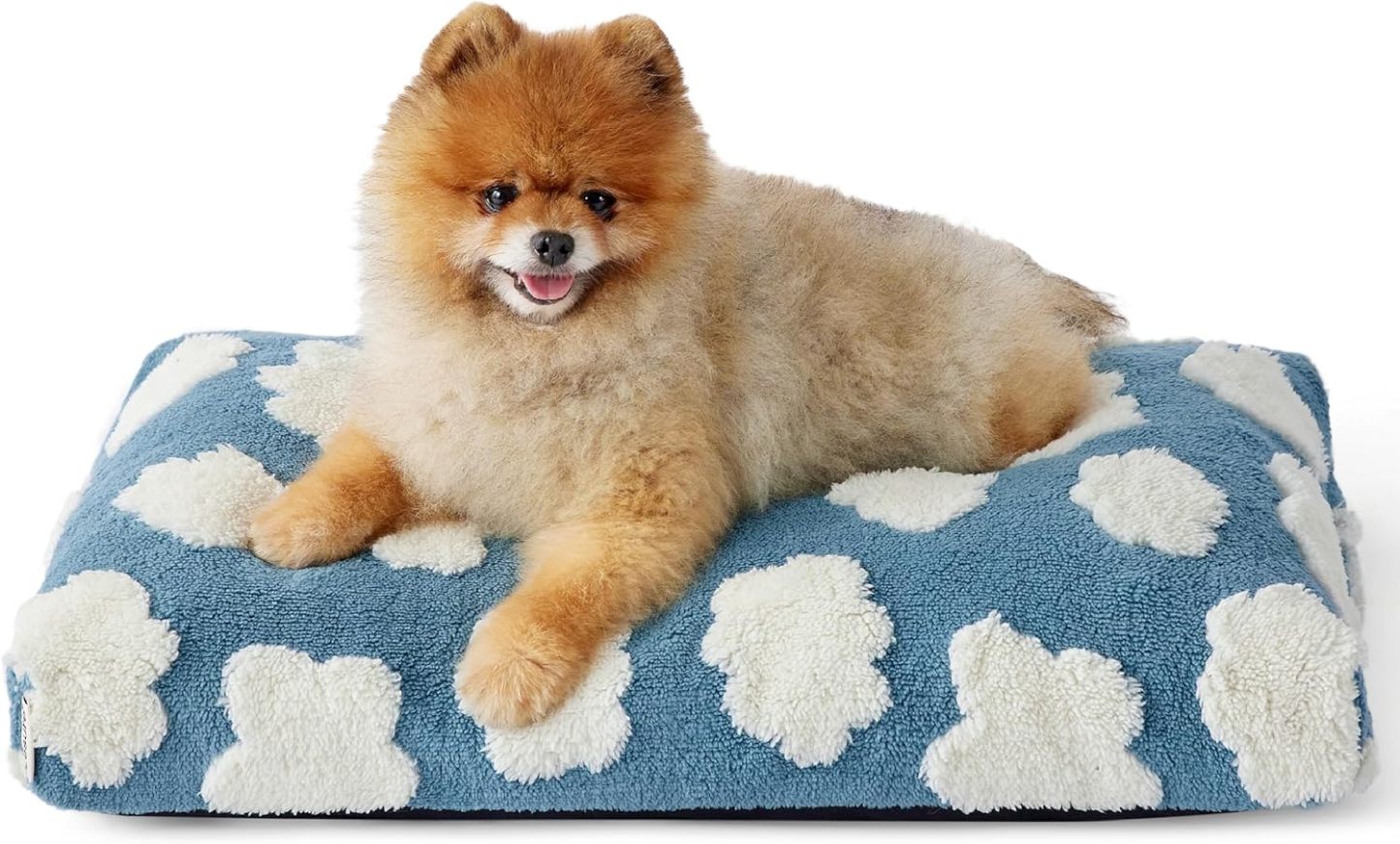 Small Dog Beds-Thick Shredded Chopped Foam Pet Bed, Dog Bed Indoor with Removable Cover, Cute Modern Fuzzy Plush & Anti Slip Bottom(24'x16', Blue)