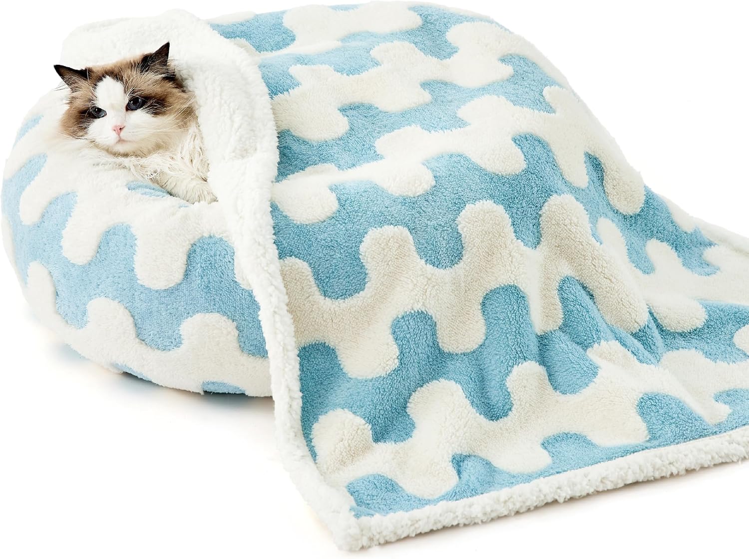 Waterproof Puppy Blanket for Small Dogs - Washable Double Sided Dog Blankets with Warm Jacquard Shag and Soft Sherpa Fleece