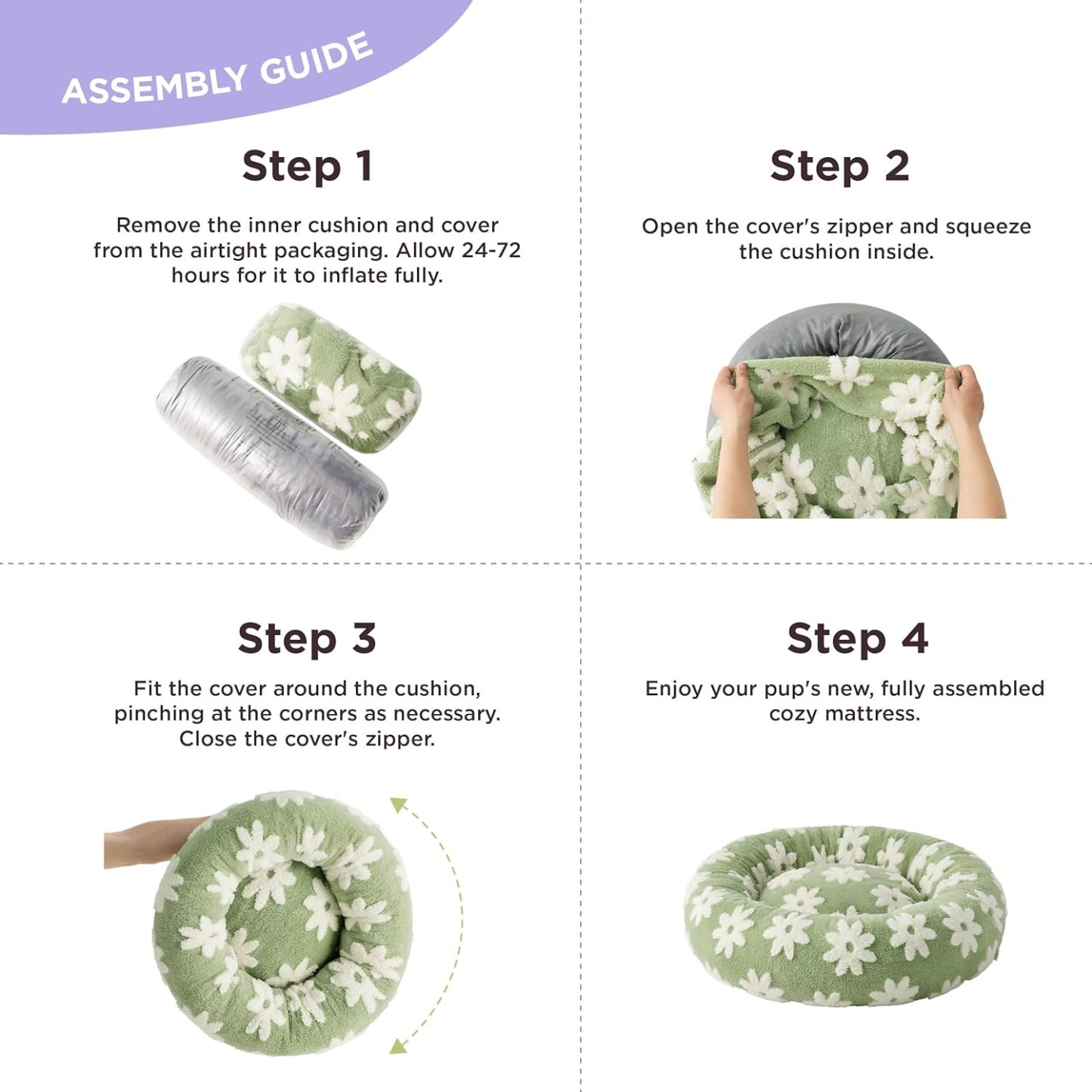 Donut Large Dog Bed - Round Cat Beds for Indoor Cats Anti-Anxiety Calming Pet Beds, Washable Cute Modern Beds with Teddy Sherpa Plush & Anti Slip Bottom Green