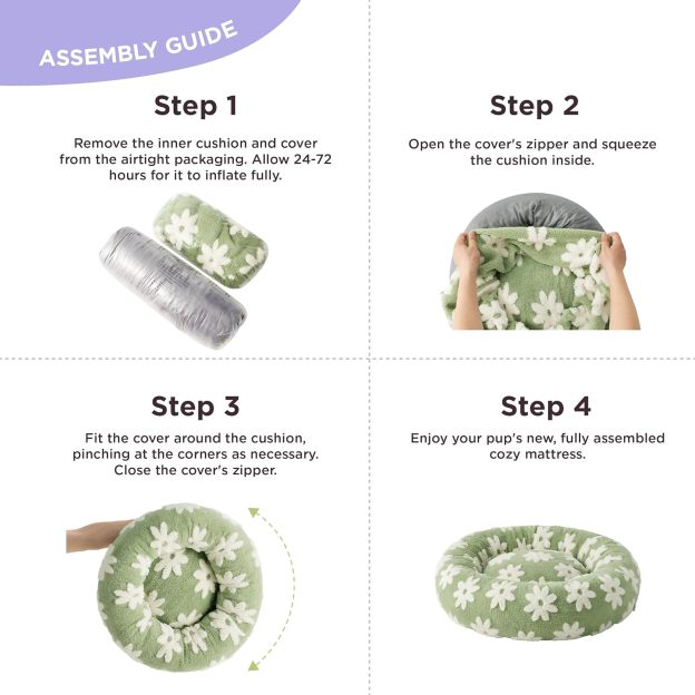 Donut Large Dog Bed - Round Cat Beds for Indoor Cats Anti-Anxiety Calming Pet Beds, Washable Cute Modern Beds with Teddy Sherpa Plush & Anti Slip Bottom Green