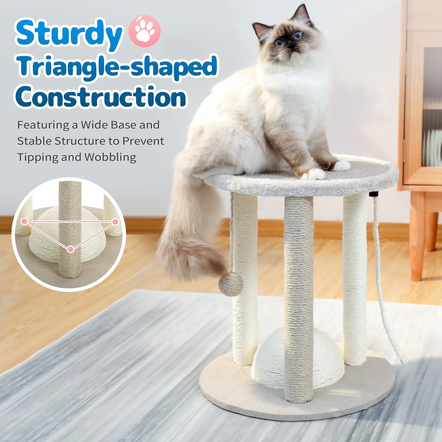 Cat Scratching Post,3 Cat Scratcher Posts with Soft Carpet Covered Perch,4 in 1 Kitten Toy,17" Small Cute Cat Tree Cat Tower