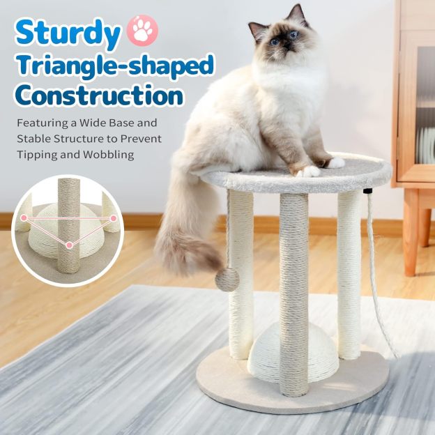 Cat Scratching Post,3 Cat Scratcher Posts with Soft Carpet Covered Perch,4 in 1 Kitten Toy,17" Small Cute Cat Tree Cat Tower