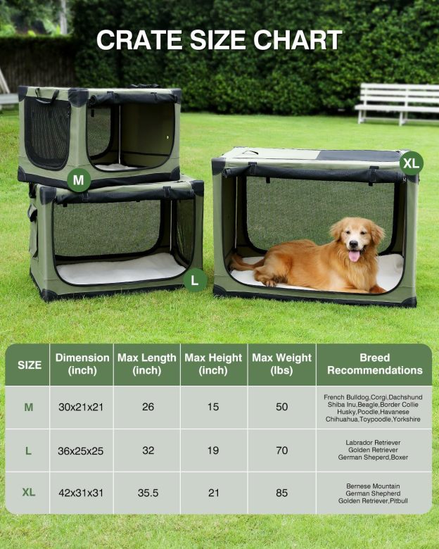 36 Inch Collapsible Travel Dog Crate for Medium Large Dogs, Portable Dog Crate 4-Door Foldable Soft Kennel