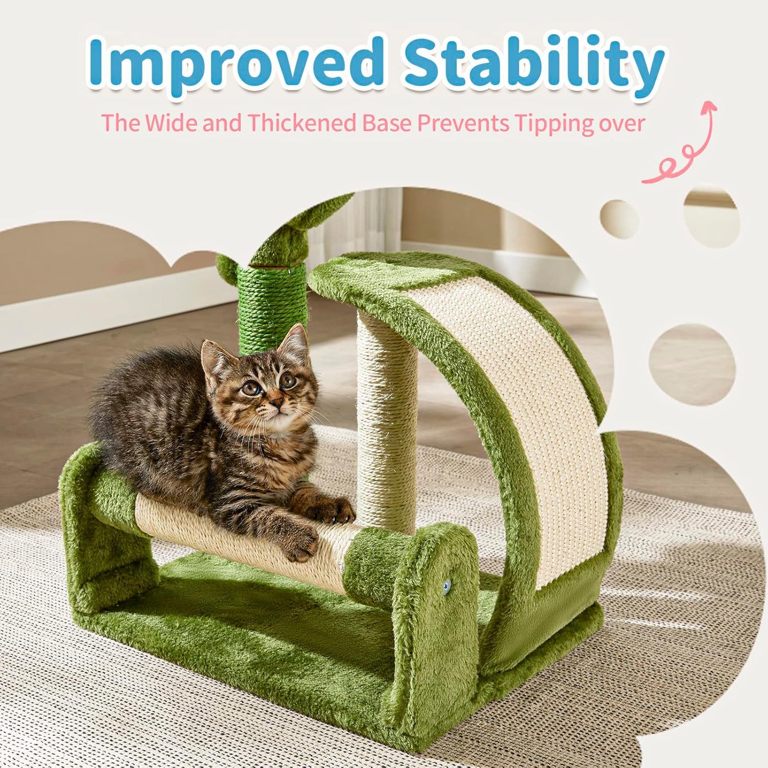 Cat Scratching Post, Cactus Scratcher Tree for Indoor Small Cats, Adult Kitten Scratch Pad with Natural Sisal Ropes