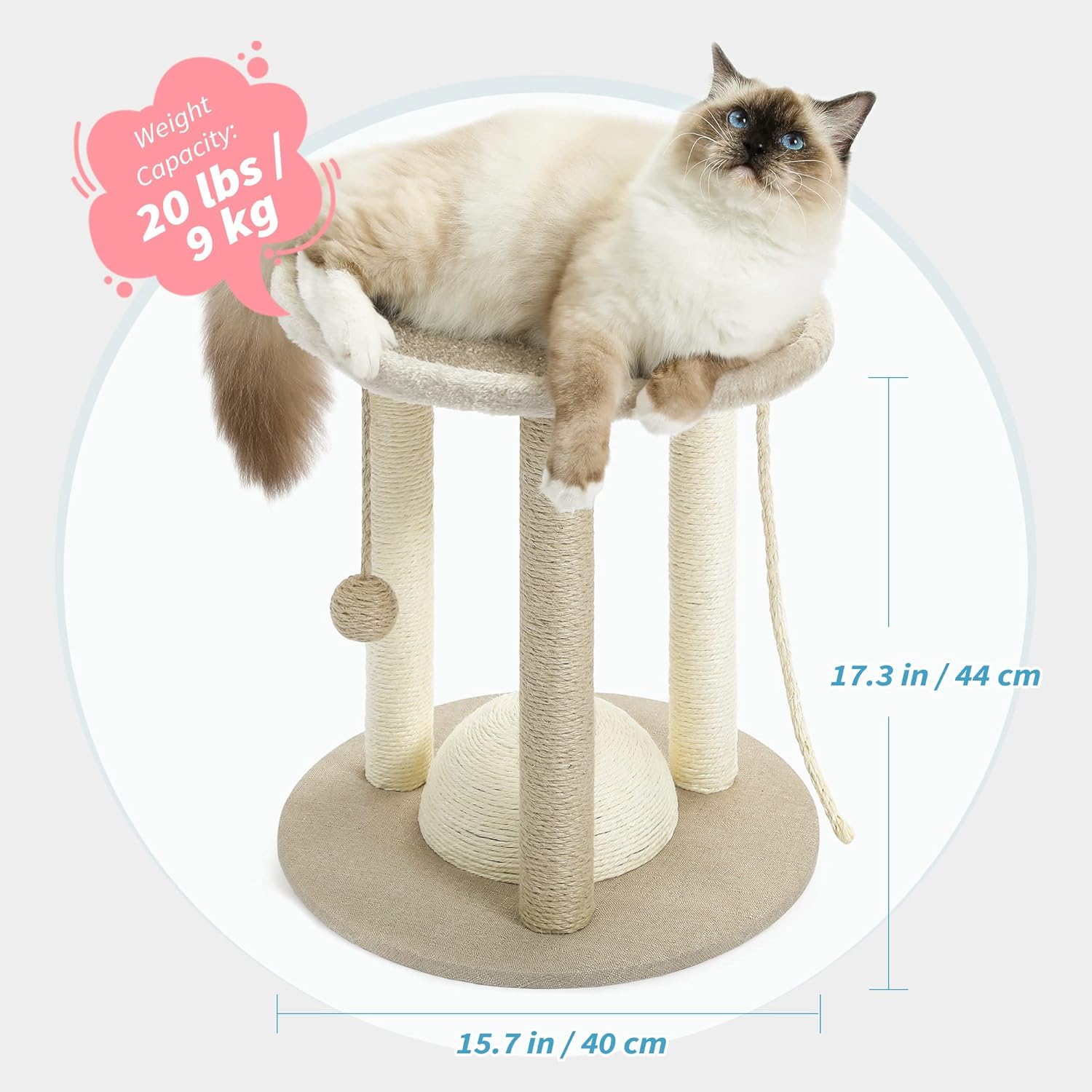 Cat Scratching Post,3 Cat Scratcher Posts with Soft Carpet Covered Perch,4 in 1 Kitten Toy,17" Small Cute Cat Tree Cat Tower