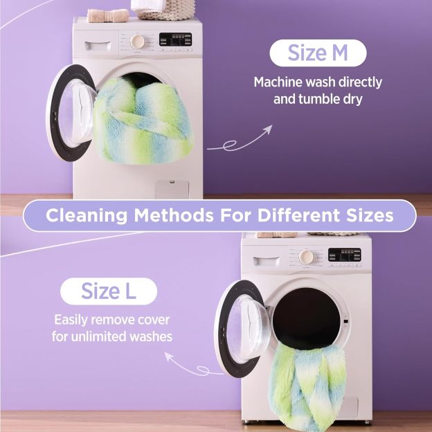 Dog Bed Medium Size - Cute Furry Calming Puppy Beds, Rectangle Washable Indoor Pet Beds with Removable Zipper Cover, 35x25x11inches, Green Stripe